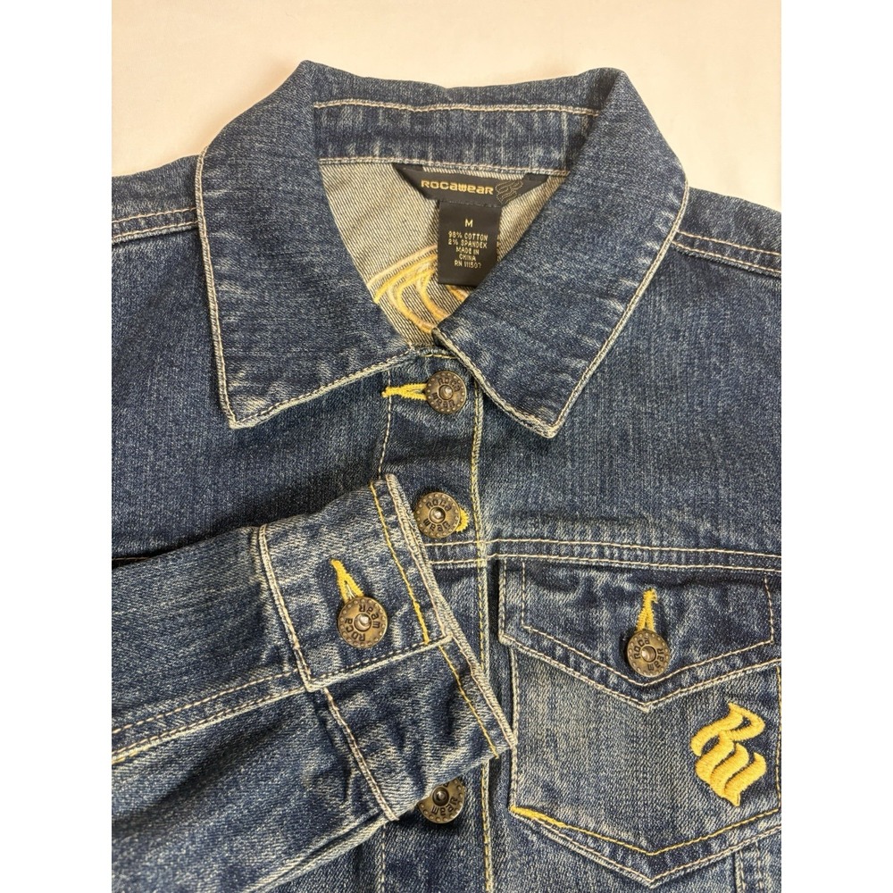 Rocawear Denim Jacket Womens Medium Blue Embroidered Y2K Streetwear Retro